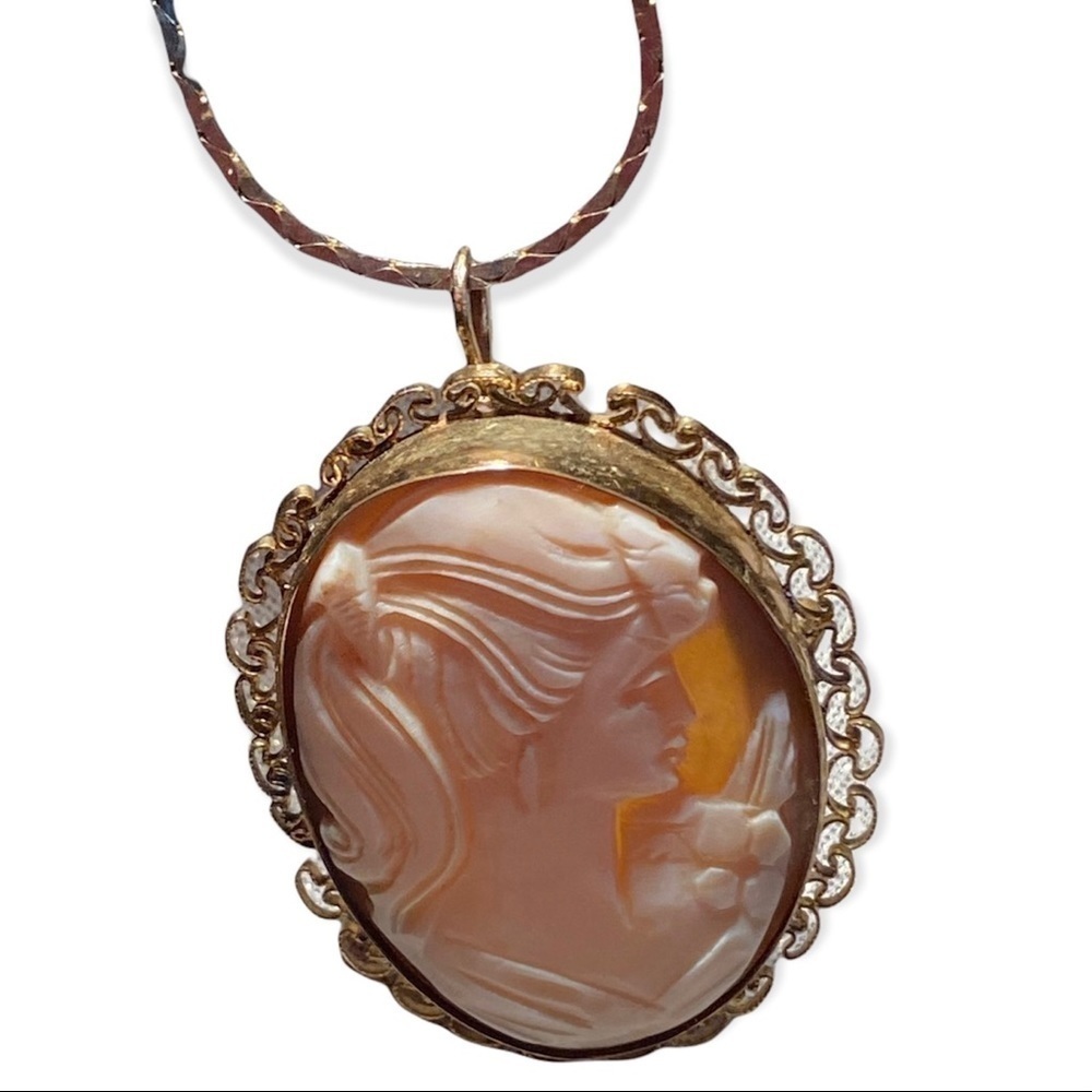 14K GOLD FILLED CAMEO BROOCH PENDANT